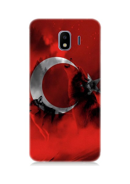 Samsung Galaxy J4 Duo Uyumlu Türk Bayrağı ve Kurt Desenli Silikon Kılıf