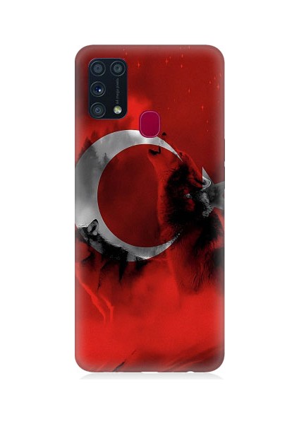 Samsung Galaxy M31 Uyumlu Türk Bayrağı ve Kurt Desenli Silikon Kılıf