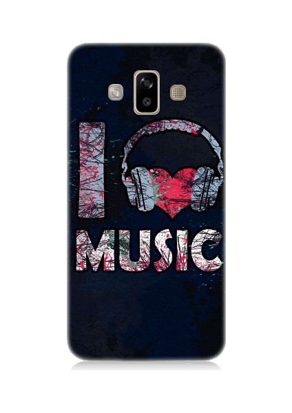 Samsung Galaxy J7 Duo Uyumlu I Love Music Desenli Silikon Kılıf