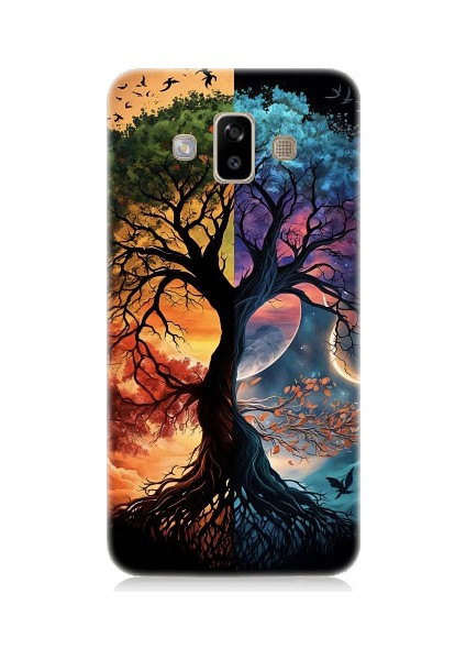 Samsung Galaxy J7 Duo Uyumlu Dört Mevsim Gece Gündüz Ağaç Desenli Silikon Kılıf