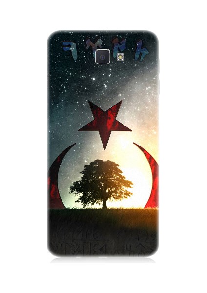 Samsung Galaxy J7 Prime Uyumlu Göktürkçe Türk ve Ağaç Bayrak Desenli Silikon Kılıf