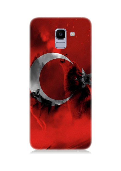 Samsung Galaxy J6 Uyumlu Türk Bayrağı ve Kurt Desenli Silikon Kılıf