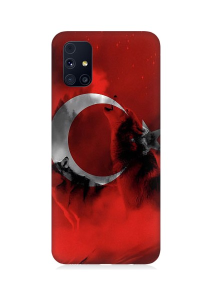 Samsung Galaxy M31S Uyumlu Türk Bayrağı ve Kurt Desenli Silikon Kılıf
