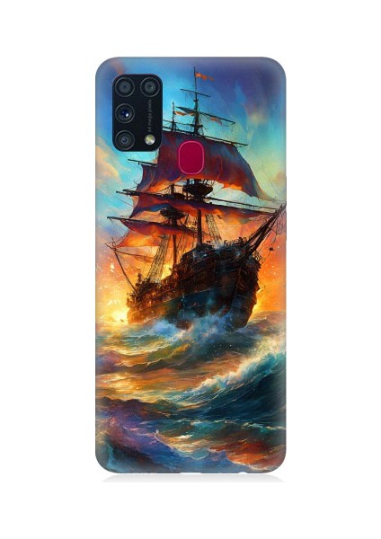 Samsung Galaxy M31 Uyumlu Kızıl Deniz Yelkenli Gemi Desenli Silikon Kılıf