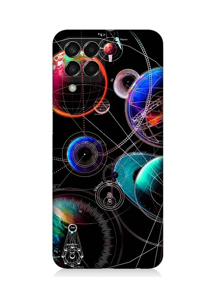 Samsung Galaxy M33 Uyumlu Sci Fi Gezegenler ve Vektörler Desenli Silikon Kılıf