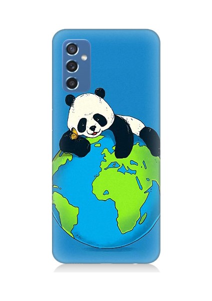 Samsung Galaxy M52 Uyumlu Yorgun Panda ve Dünya Desenli Silikon Kılıf