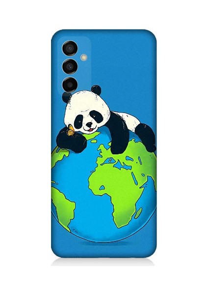 Samsung Galaxy M23 Uyumlu Yorgun Panda ve Dünya Desenli Silikon Kılıf