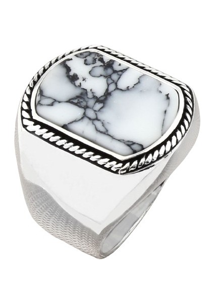 Erkek Yüzük Gümüş 925 Ayar Beyaz Taşlı