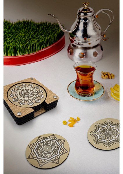 Bohem Desenli Baskılı Ahşap Bardak Altlığı 6'lı Takım, Ofis Aksesuarı, Masa Aksesuarı, Çay Kahve Içecek Altlığı, Masa Üzeri Koruyucu Altlık fiyatları
