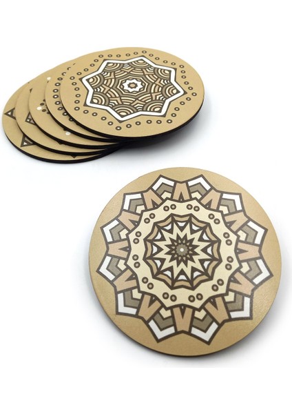Bohem Desenli Baskılı Ahşap Bardak Altlığı 6'lı Takım, Ofis Aksesuarı, Masa Aksesuarı, Çay Kahve Içecek Altlığı, Masa Üzeri Koruyucu Altlık modelleri