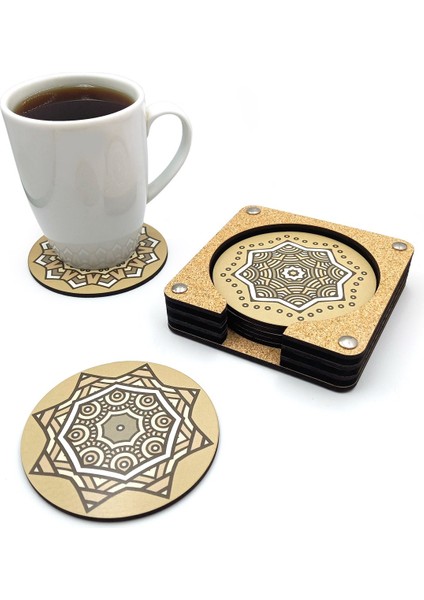 Bohem Desenli Baskılı Ahşap Bardak Altlığı 6'lı Takım, Ofis Aksesuarı, Masa Aksesuarı, Çay Kahve Içecek Altlığı, Masa Üzeri Koruyucu Altlık fırsatları
