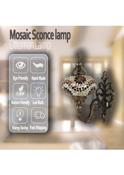 Mozaik Aplik Otantik Gece Lambası El Yapımı Mozaik Bahçe Aplik
