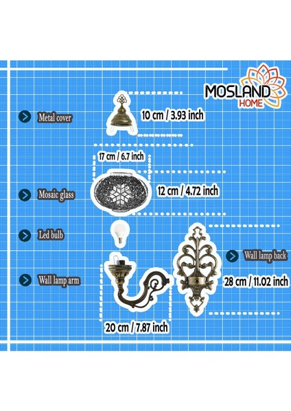 Mosland Home Otantik Mozaik Aplik Dekoratif Mozaik Lamba