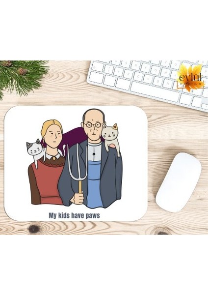 Sanat ve Kediler Baskılı Özel Tasarım Dikdörtgen Kaydırmaz Mousepad