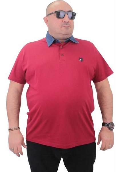 Büyük Beden Polo Kot Yaka Tişört 23420 Bordo