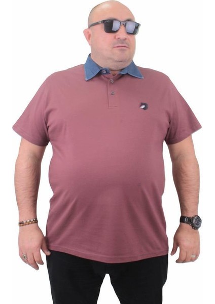 Büyük Beden Polo Kot Yaka Tişört 23420 Eflatun