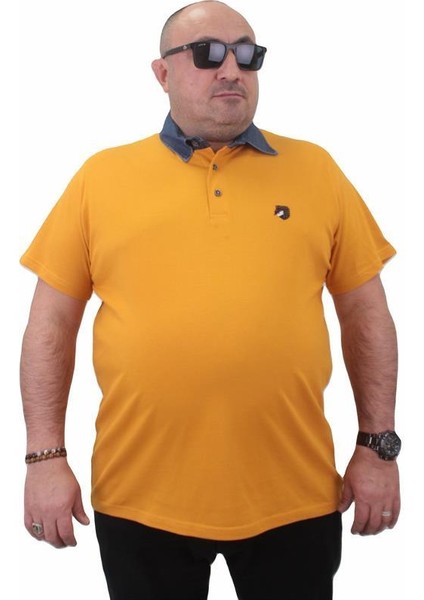 Büyük Beden Polo Kot Yaka Tişört 23420 Hardal