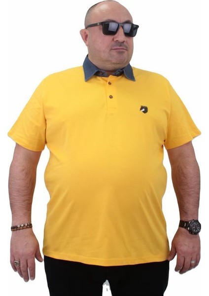 Büyük Beden Polo Kot Yaka Tişört 23420 Sarı