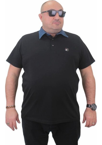 Büyük Beden Polo Kot Yaka Tişört 23420 Sıyah