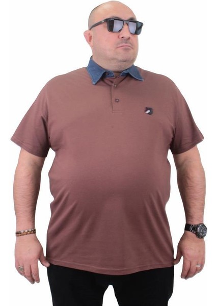 Büyük Beden Polo Kot Yaka Tişört 23420 Taba