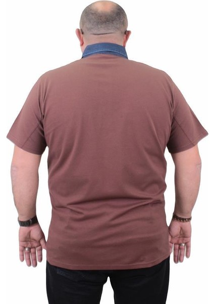 Büyük Beden Polo Kot Yaka Tişört 23420 Taba