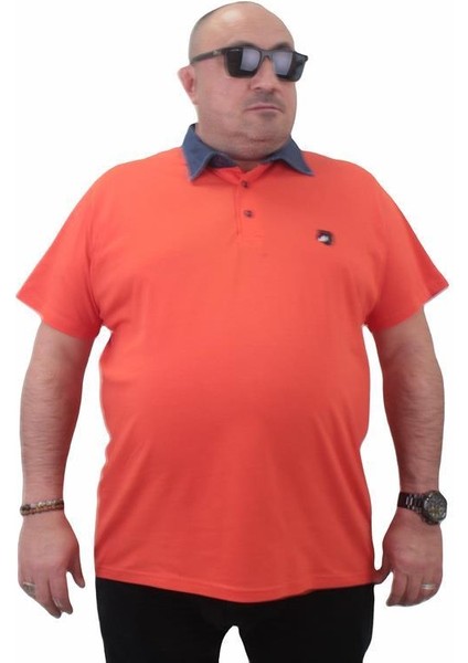 Büyük Beden Polo Kot Yaka Tişört 23420 Turuncu