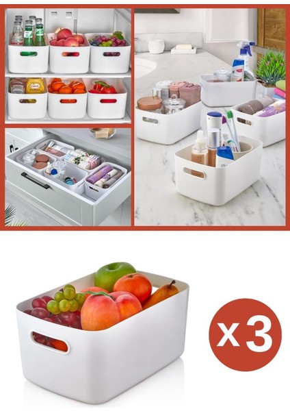 3 Adet Mutfak Banyo Düzenleyici, Buzdolabı Raf Organizer, Dolap Içi Sepet 3’lü Set (3x3,5lt)