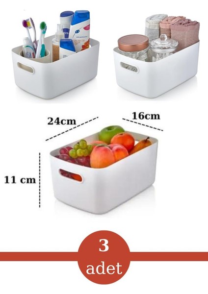 3 Adet Mutfak Banyo Düzenleyici, Buzdolabı Raf Organizer, Dolap Içi Sepet 3’lü Set (3x3,5lt)