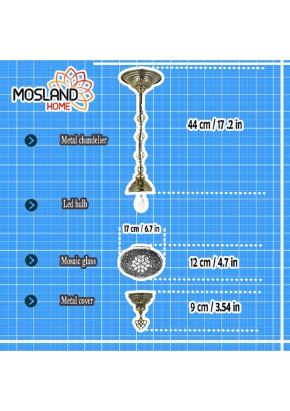 Mozaik Lamba,tekli Sarkıt ,tavan Lambası Mavi, Otantik Aydınlatma , Mozaik Avize