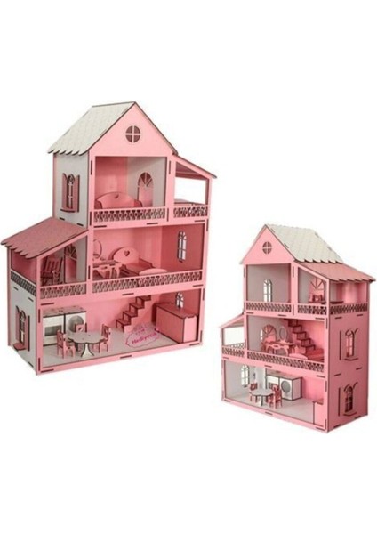 Ahşap Barbie Oyun Evi Kız Evcilik Oyuncak Ahşap Eşyalı Eğitici