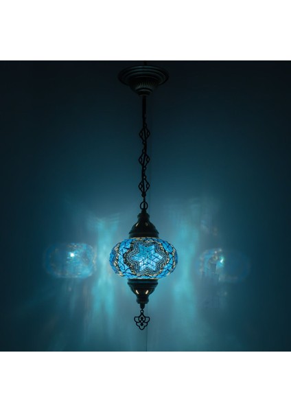 Mozaik Lamba El Işçiliği Büyük Boy Sarkıt Lamba Avize Mavi