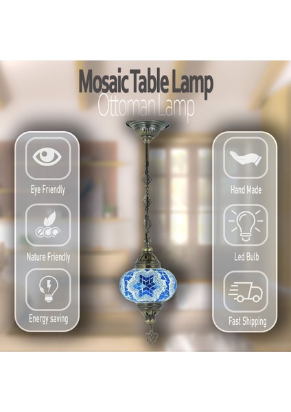Mozaik Lamba El Işçiliği Büyük Boy Sarkıt Lamba Avize Mavi fırsatları