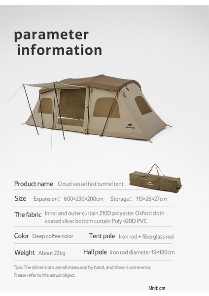 Glamping Cloud Vessel 4 Kişilik Hızlı Kurulum Tünel Çadır