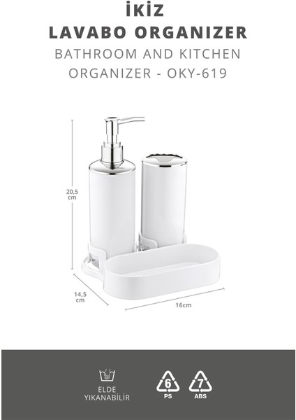 Okyanus Home Beyaz Ikiz Lavabo Organizer