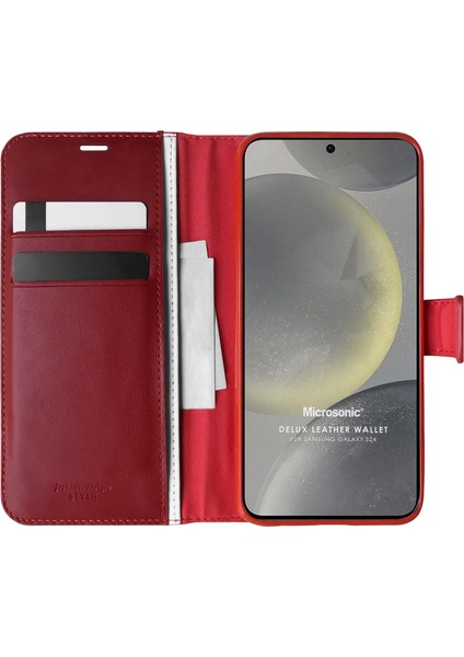 Samsung Galaxy S24 Kılıf Delux Leather Wallet Kırmızı