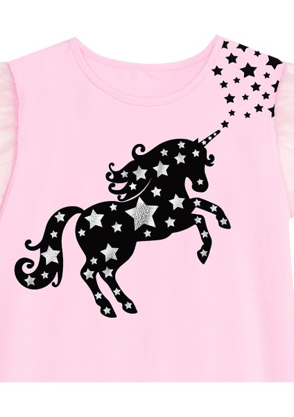 Yıldızlı Unicorn Kız Çocuk Pembe Tüllü Elbise indirimleri
