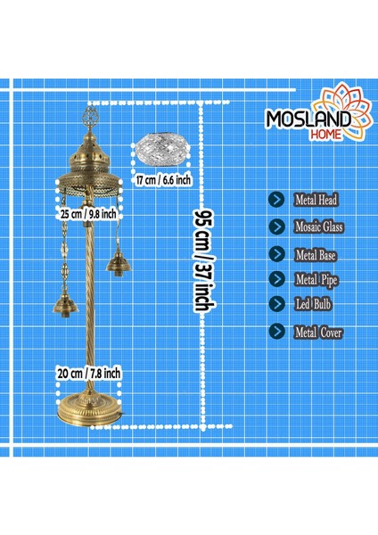 Mosland Home Mozaik 3'lü Lambader, Köşe Lambası, Osmanlı Dekoratif Ev Aydınlatmaları, El Yapımı Mozaik Lamba