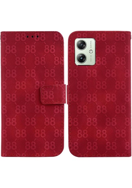 Motorola Moto G54 5g Için Telefon Kılıfı Pu Deri Kickstand Çift 8 Kabartmalı (Yurt Dışından)