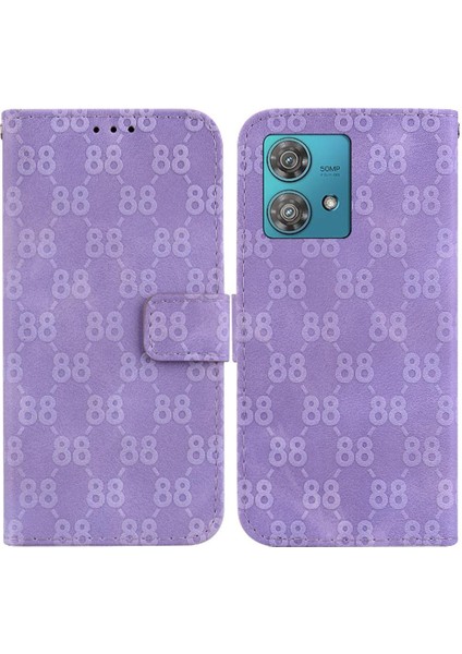 Motorola Kenar 40 Neo Pu Deri Kickstand Çift 8 Kabartmalı Telefon Kılıfı (Yurt Dışından)