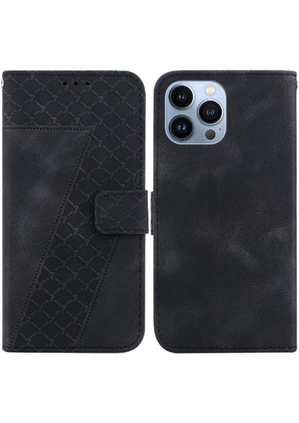 Iphone 13 Için Telefon Kılıfı Pro Kabartmalı Desen Cüzdan Kart Yuvası Fonksiyonu Pu (Yurt Dışından)