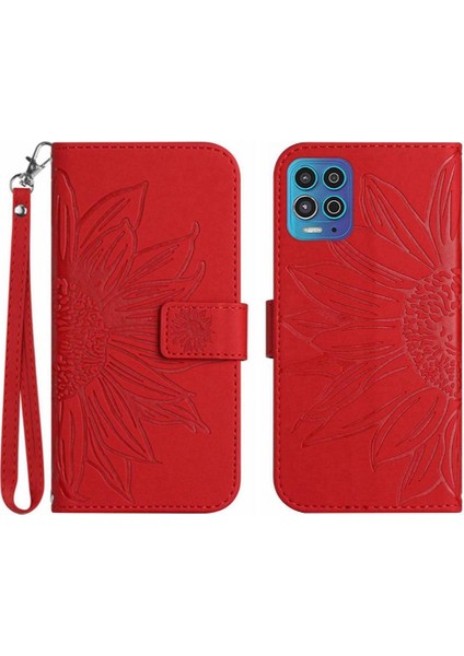 Motorola Moto G100 Kabartmalı Ayçiçeği Kart Yuvaları Tutucu Pu (Yurt Dışından)