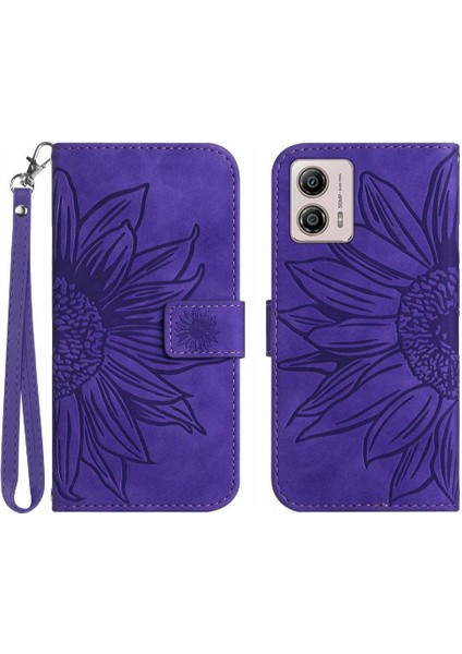 Motorola Moto G53 Flip Cüzdan Telefon Kılıfı Için Kılıf Kabartmalı Ayçiçeği Kısa (Yurt Dışından)