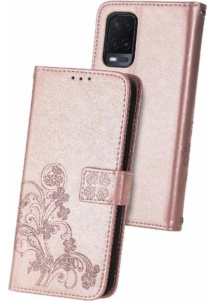 Oppo A54 4g Için Kılıf Kısa Kayış Dört Yapraklı Yonca Deri Kılıf Kapak Çevirin (Yurt Dışından) modelleri