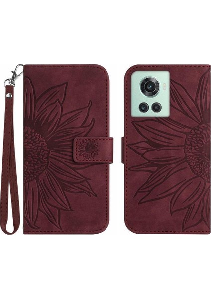 Oneplus 10R Kabartmalı Ayçiçeği Flip Cüzdan Telefon Kılıfı Için Kılıf Lüks Pu (Yurt Dışından)