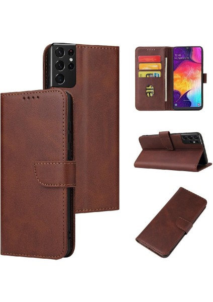 Samsung Galaxy S21 Ultra Tam Koruma Deri Folio Flip Case (Yurt Dışından)