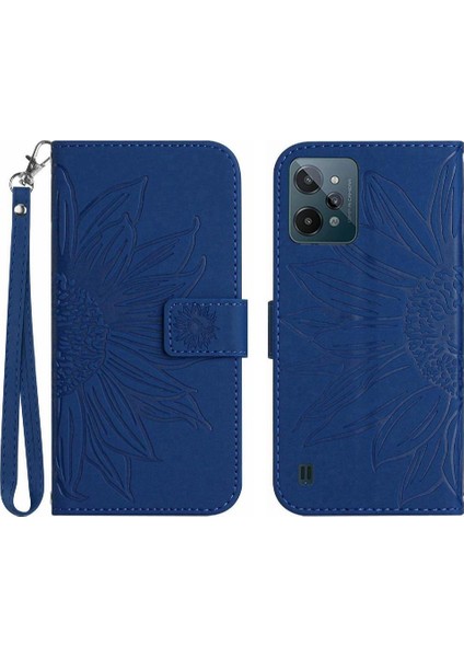 Kart Yuvaları Tutucu Kısa Kayış ile Realme C31 Kabartmalı Ayçiçeği Için Kılıf (Yurt Dışından)