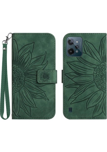 Kart Yuvaları Tutucu Kısa Kayış ile Realme C31 Kabartmalı Ayçiçeği Için Kılıf (Yurt Dışından)