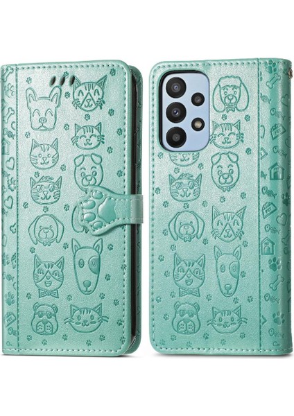Samsung Galaxy A23 Kılıf Için Kılıf Kısa Kayış Karikatür Hayvanlar Flip (Yurt Dışından)