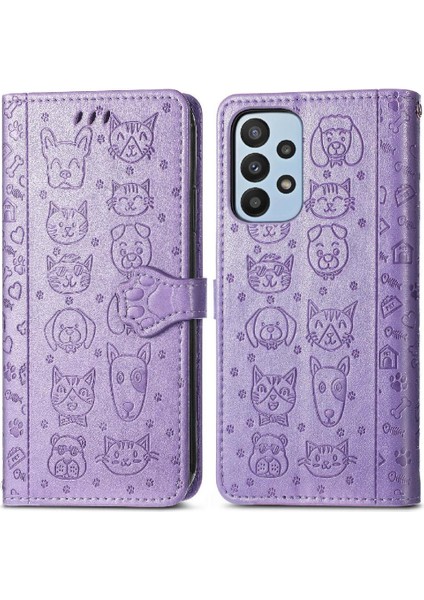 Samsung Galaxy A23 Kılıf Için Kılıf Kısa Kayış Karikatür Hayvanlar Flip (Yurt Dışından)