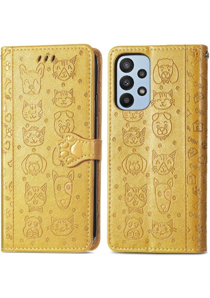 Samsung Galaxy A23 Kılıf Için Kılıf Kısa Kayış Karikatür Hayvanlar Flip (Yurt Dışından)